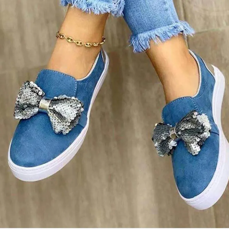 

Women's Flats 2020 Women Platform Shoes Woman Bling Bowtie Casual Loafers Female Slip On Shoes Ladies Footwear Plus Size 35-43