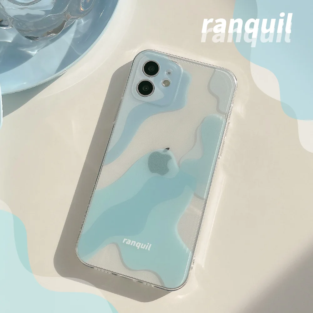 Artistic wave pattern blue soft silicone original phone case for iphone 8 7 plus x xr xs max 11 12 mini pro max cover conque