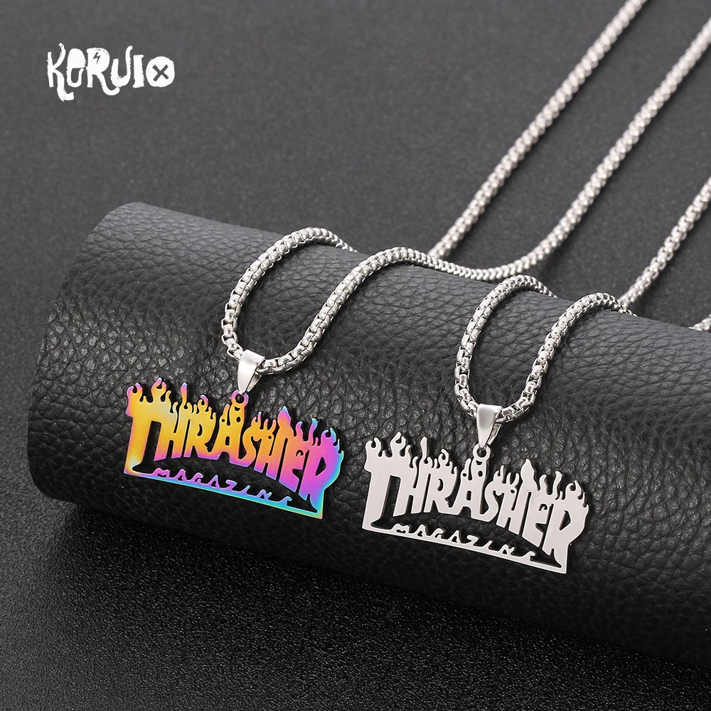 Нержавеющая сталь Закалка ожерелье Пламя шрифт браслеты с подвесками мужской