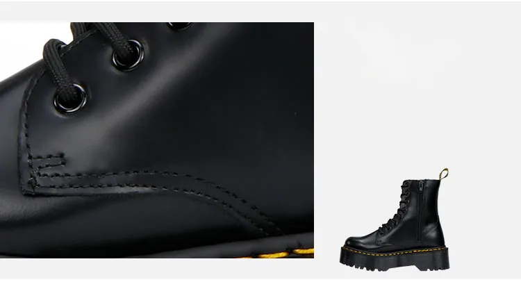 CEVABULE Women Martin Boots Genunie Leather Thick Heel Platfrom Martin Boots Boots Women Side Zipper Boots Leather Boots