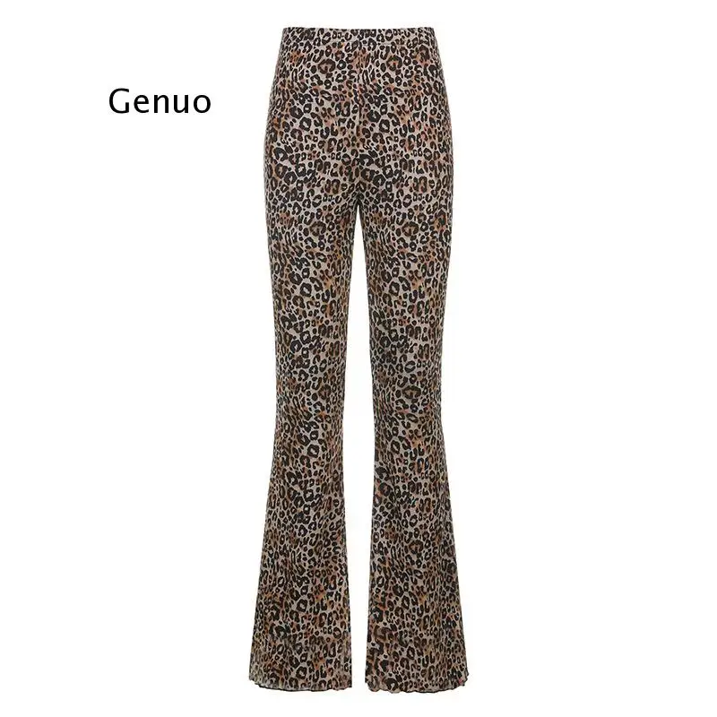

Fashion Leopard Pattern Flare Pants E-girl Vintage Slim Animal Print High Waist Long Pants Wild Autumn 90s Outfits