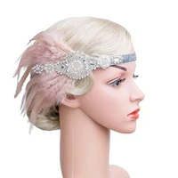 handmade vintage flapper headband 20s great gatsby feather headband vintage hair accessories elastic art deco headband set