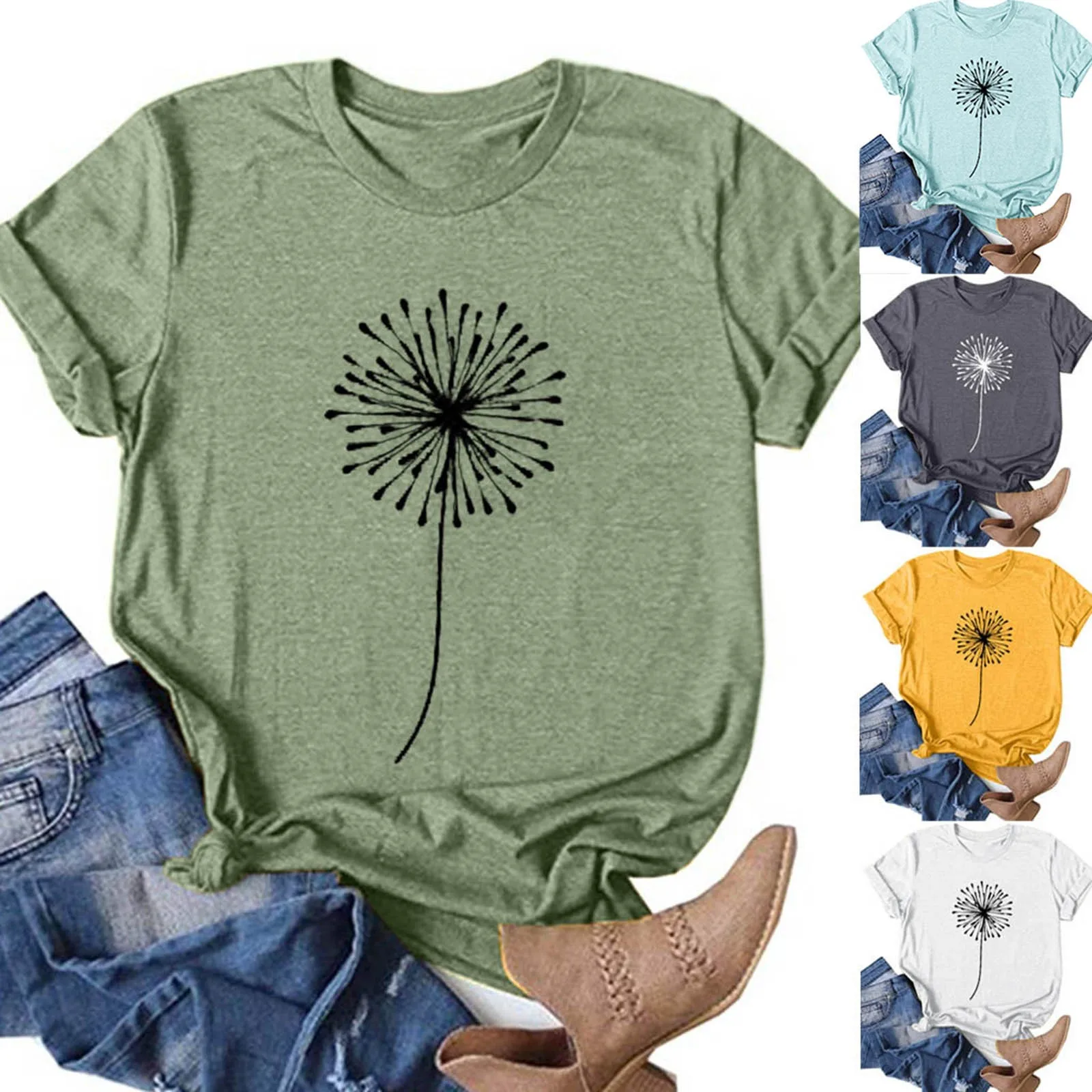 

Women Tshirts Dandelion Printing Harajuku Short Sleeves Casual O-Neck Loose T-Shirt Plus Size Elegant Summer Tops #L12