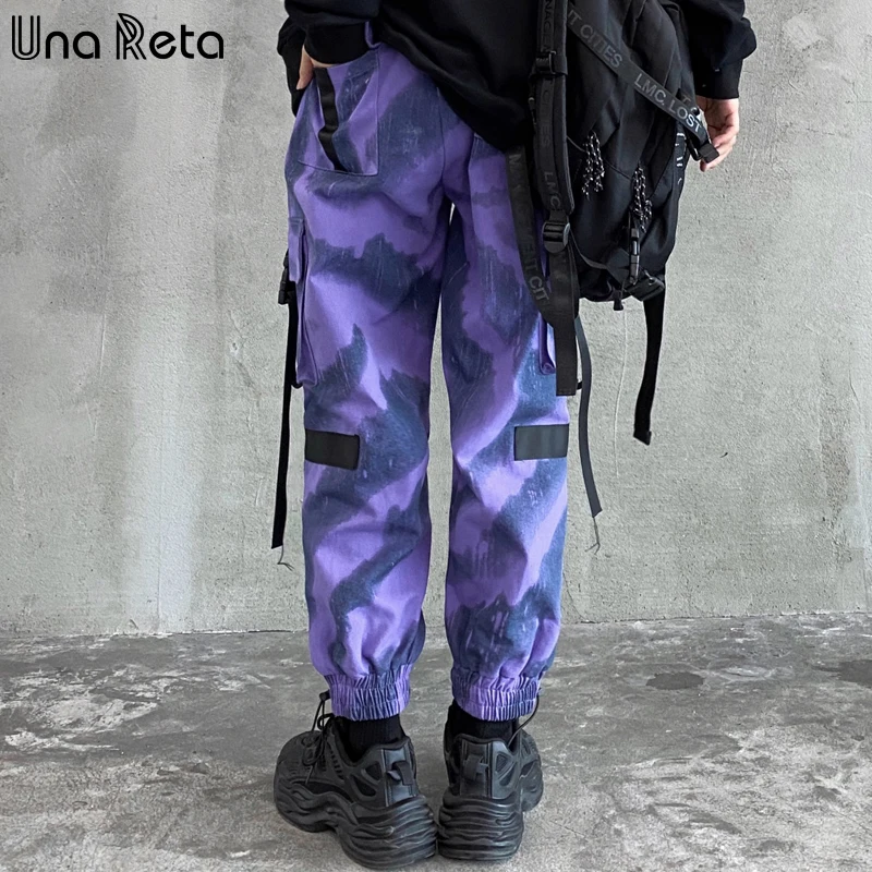 

Una Reta Tie Dye Men's Pants Streetwear Men Clothing Men Joggers Harajuku Trousers Casual Belt Cargo Man Pants