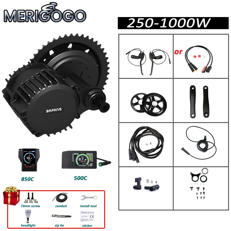 

44T 46T 48T 52T 48V 350W Bafang BBS01 Mid Drive Motor Brushless Geared Electric Bike Conversion Kit BBS02 E-bike Crank Kit