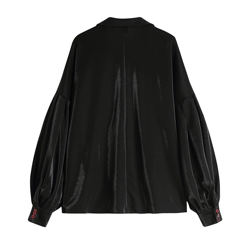 Женская рубашка-поло с вышивкой Повседневная Свободная черная длинным рукавом в