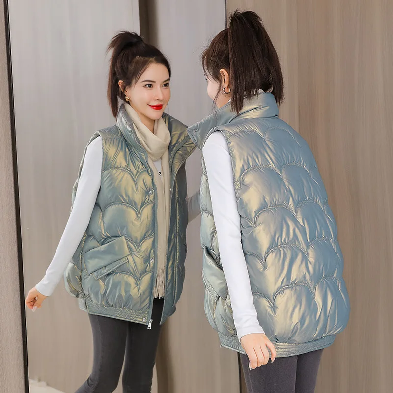 

Cotton Vest Women's Fall/winter 2021 New Korean Loose Vest Waistcoat Joker Shiny Vest Jacket