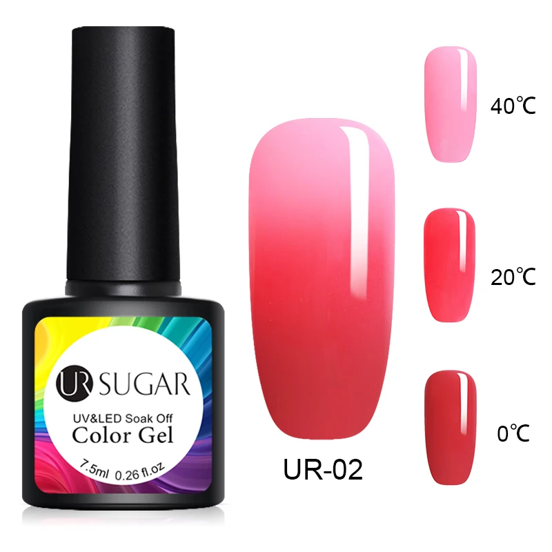 002 Ur Sugar, 3 цвета, меняющий температуру, Гель-лак для ногтей, Радужный голографический термальный замачиваемый УФ-Гель-лак, 7,5 мл, дизайн ногтей - Цвет: 002