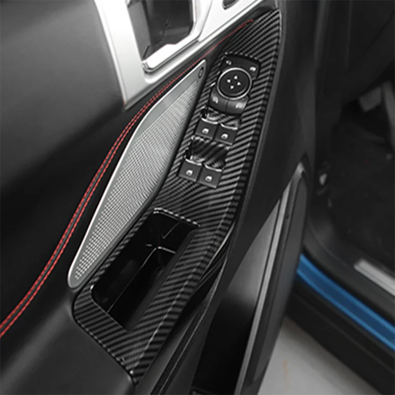

For Ford Explorer 2020 2021 Trim Accessories ABS Carbon Fiber Car Armrest Window Glass Lift Switch Button Control Cover 4pcs