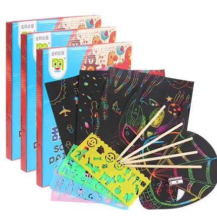 

50pcs Magic Scratch Drawing Paper Set Scraping Painting Paper With Drawing Stick Kids Toy Educational Toy for Baby Children