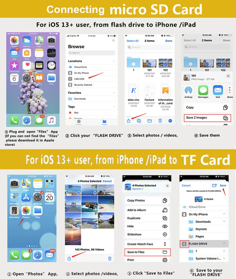 TF кардридер для Lightning/micro SD адаптер iPhone 7 8 6s Plus 11 Max X XS XR карты памяти OTG iOS