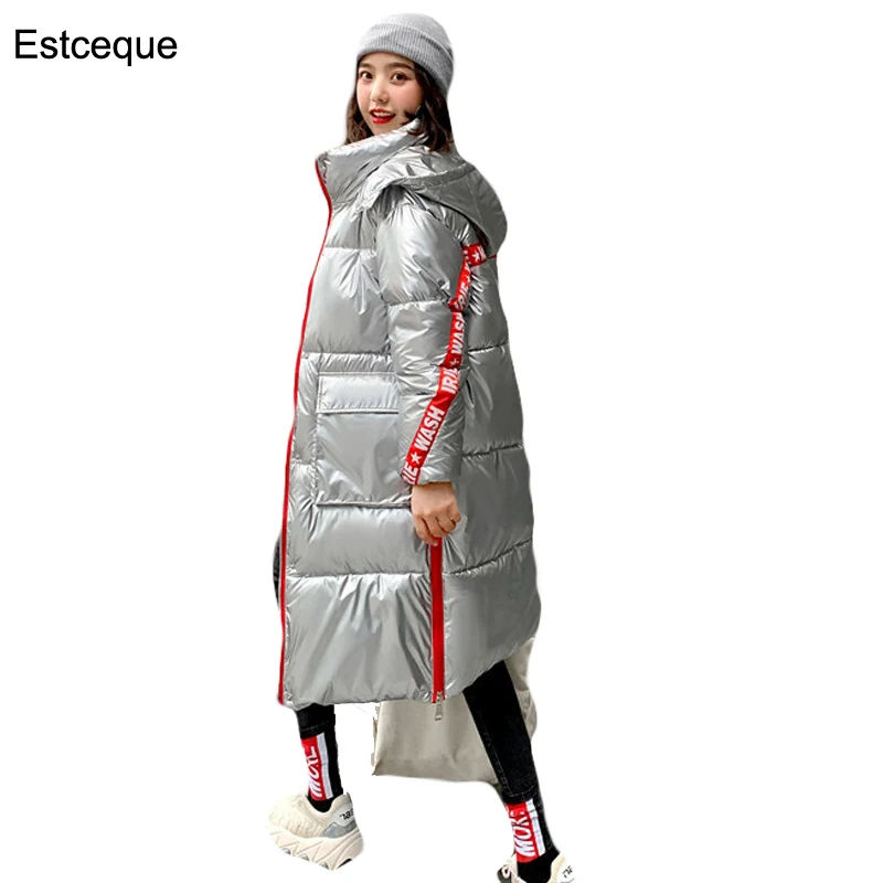 

Корейские женские зимние куртки, длинное пальто в стиле пэчворк, Женская Повседневная однотонная плотная теплая куртка с капюшоном для жен...