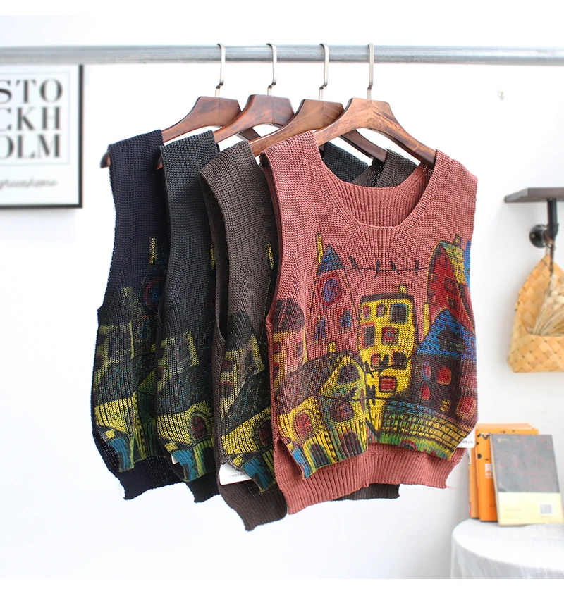 Женский вязаный жилет в стиле ретро свободный свитер без рукавов с отложным