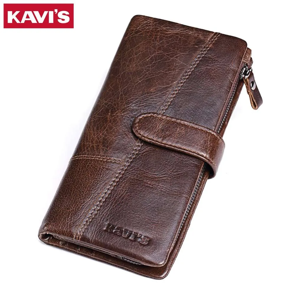 KAVIS Luxury Brand 100% Genuine Cowhide Leather Portomonee Vintage Walet Male Wallet Men Long Clutch with Coin Purse Pocket Rfid | Багаж и