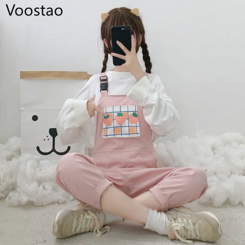 Милые брюки в стиле &quotЛолита&quot Харадзюку на бретелях женские клетчатые с