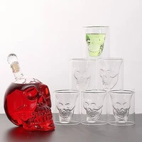 skull glass cup double wall wine shot cocktail whiskey glass crystal bottle spirits cup mug creative transparent vodka drinking