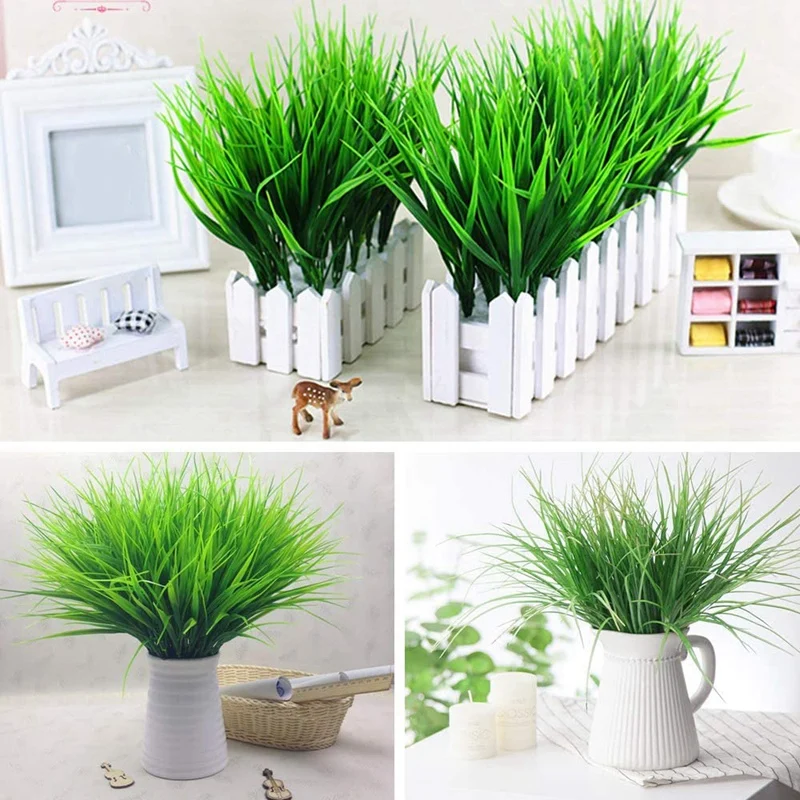 

14Pcs Artificial Plants Fake Plastic Greenery Shrub Bushes Plants Plastic Wheat Grass for Home Garden Decoration