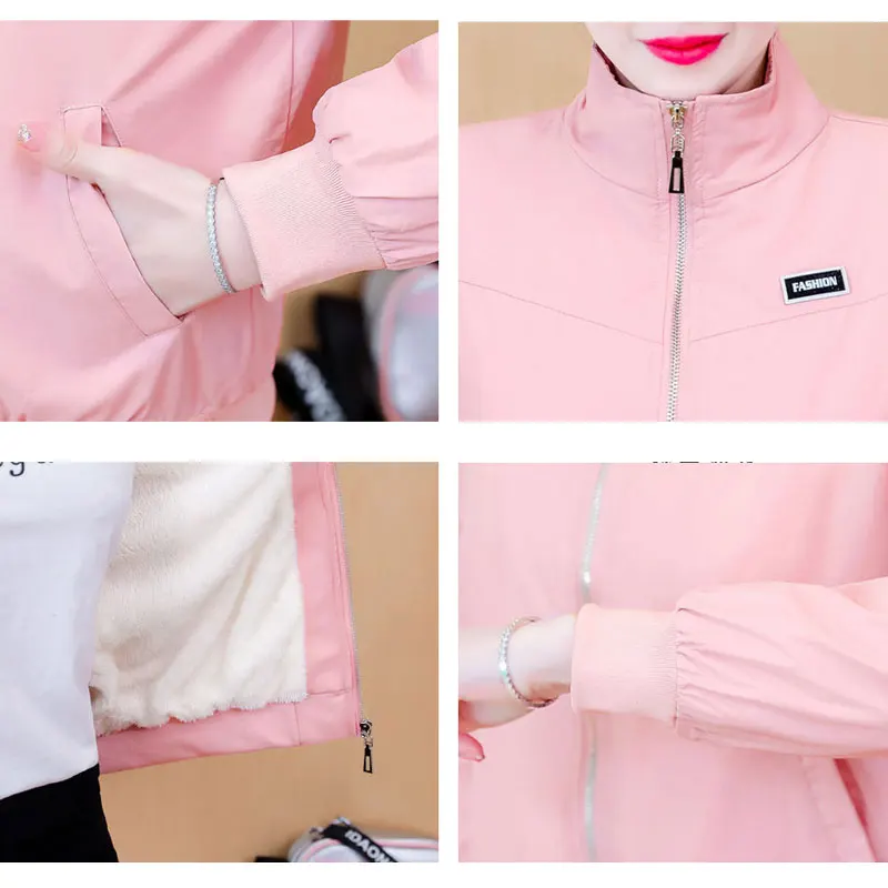 

Autumn Winter Warm Coat Women Plus Velvet Korean Fashion All-match Stand-up Collar Jacket 2021 New Casual Letter Zipper Outwear