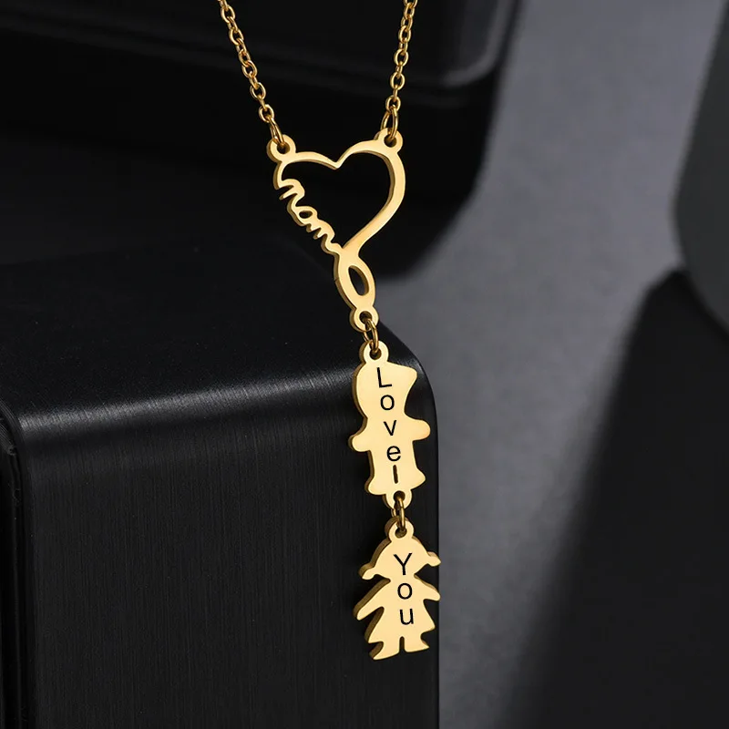 

Stainless Steel Mom Boy Girl Pendant Customized Letter Necklace Personalized Heart Engrave Name For Children Birthday Gift