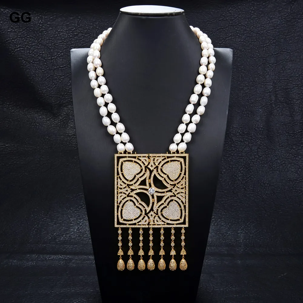 Эксклюзивное ожерелье GG Jewelry 22 дюйма 2 нити Большая квадратная Подвеска из