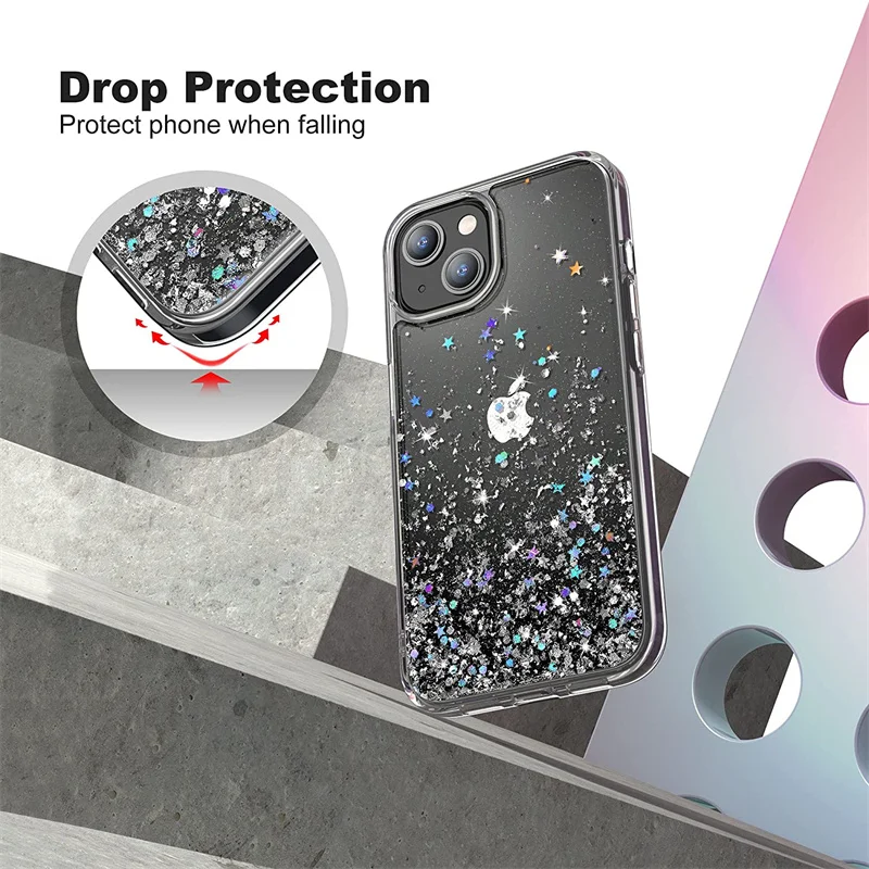 Glitter Clear Phone Case for iPhone 13 12 11 Pro Max Mini X XS XR 7 8 Plus SE 2 Bling Star Sequins Soft Silicon Shockproof Cover
