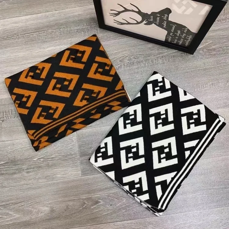 Chal de Cachemira de dise&ntilde;o de lujo para mujer, Bufanda de doble marca F, pa&ntilde;uelo para el cuello, estolas elegantes, Bufanda-0