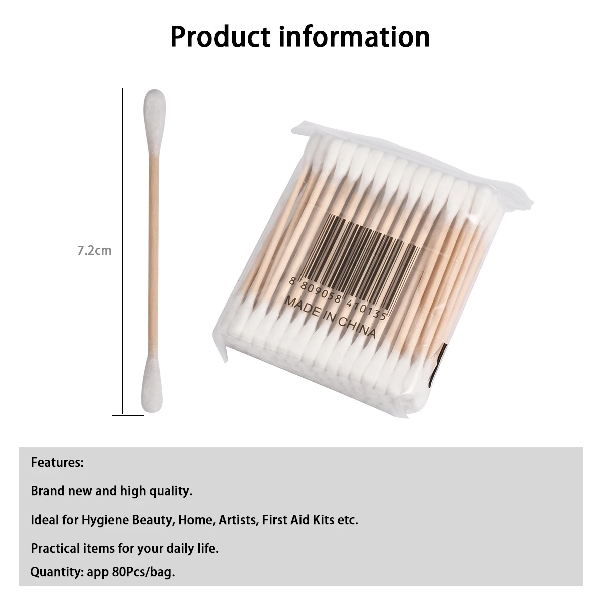 

Wood Cotton Swab Health Medical Ear Clean Sticks Wood Cotton Swab Cosmetics Makeup Cotton Head Swab Disinfection Swab 80Pcs/bag