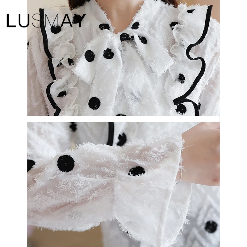 Корейская Повседневная рубашка в горошек Женская весенне-летняя шифоновая