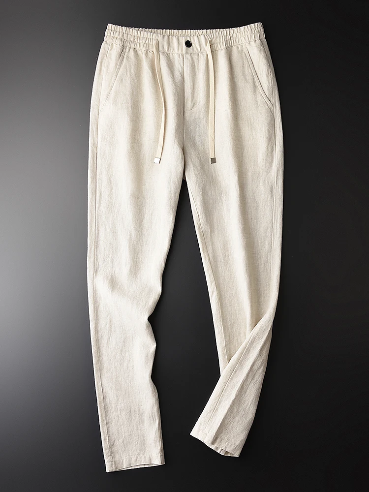 

Plus Summer Man Size 3XL 4XL 100% Linen Khaki Men's Trousers Hight Quality Breathable Comfortable Skinny Pants Men