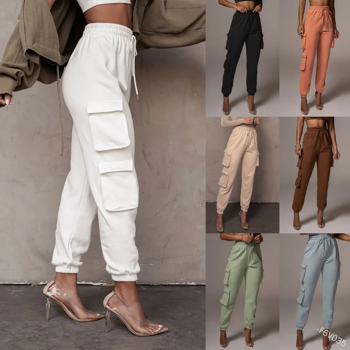 

Mandylandy Women Casual Sport Pants Ladies Drawstring Waist Pocket Pants Slim Pencil Pants Long Trousers