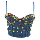 Женские Дизайнерские джинсовые топы, хлопковые топы с бисером и драгоценными камнями, укороченные топы в стиле Хай-стрит в стиле панк, лето 2021