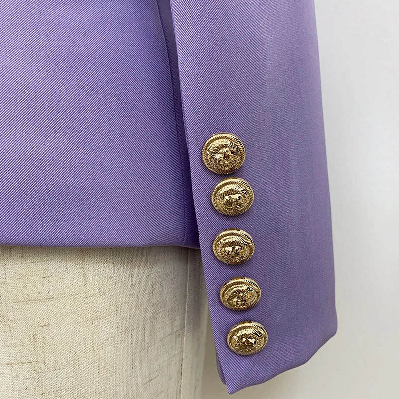 

HIGH QUALITY Newest 2021 Designer Blazer Women's Classic Lion Buttons Double Breasted Slim Fit Blazer Jacket Lavender