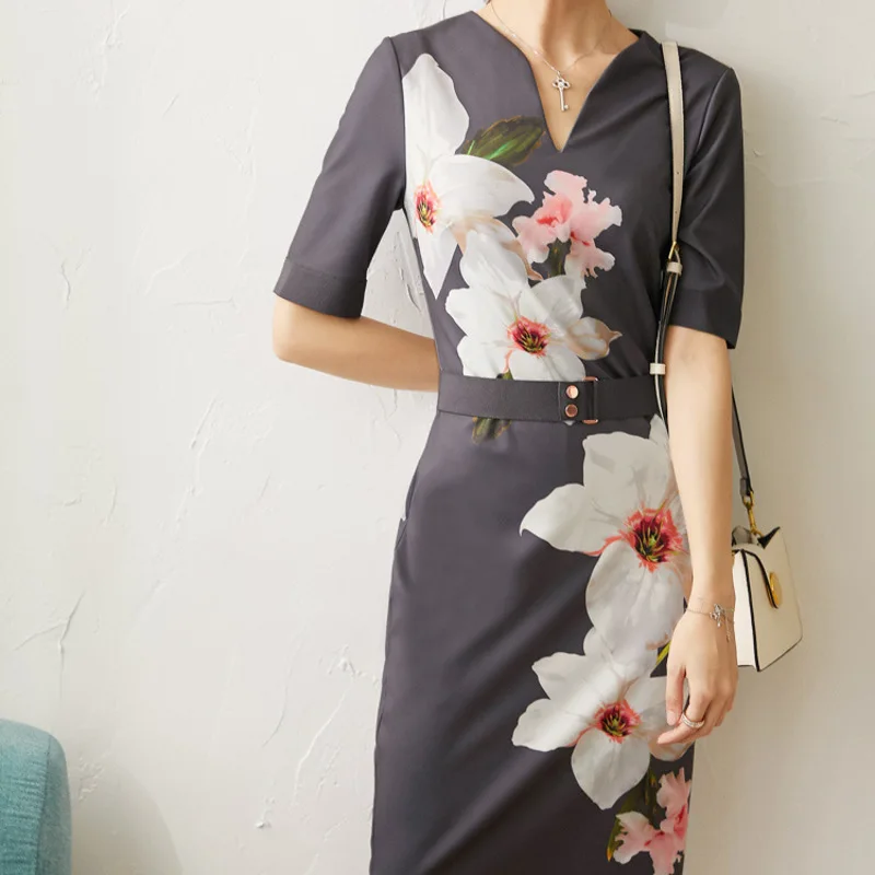 

New dress package collect waist cultivate morality show thin buttock short sleeved dress in female