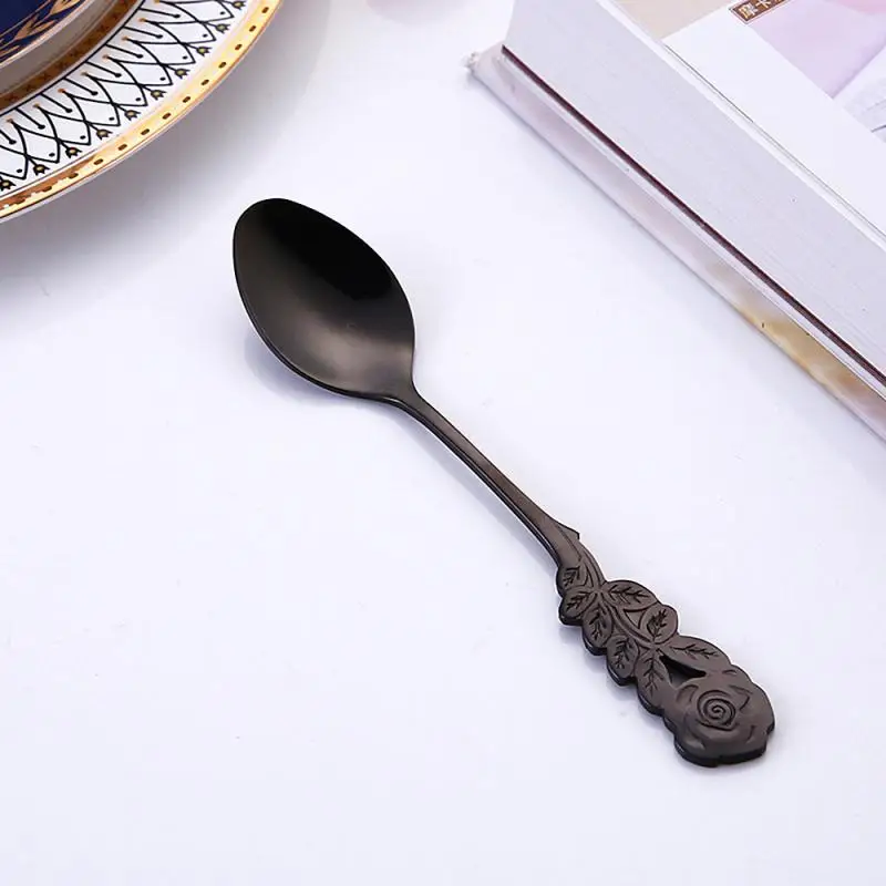 

Stainless Steel Tableware Long Handle Plated Rose Coffee Spoon Set Dessert Spoon Sugar/Stir/Bar/Mixing/Ice Cream Spoon Fancy