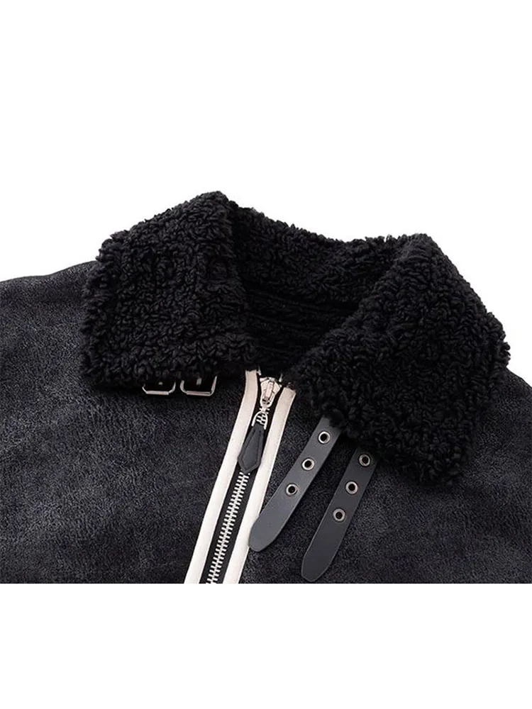 Женские Зимние Куртки из искусственной овечьей кожи винтажные уличные