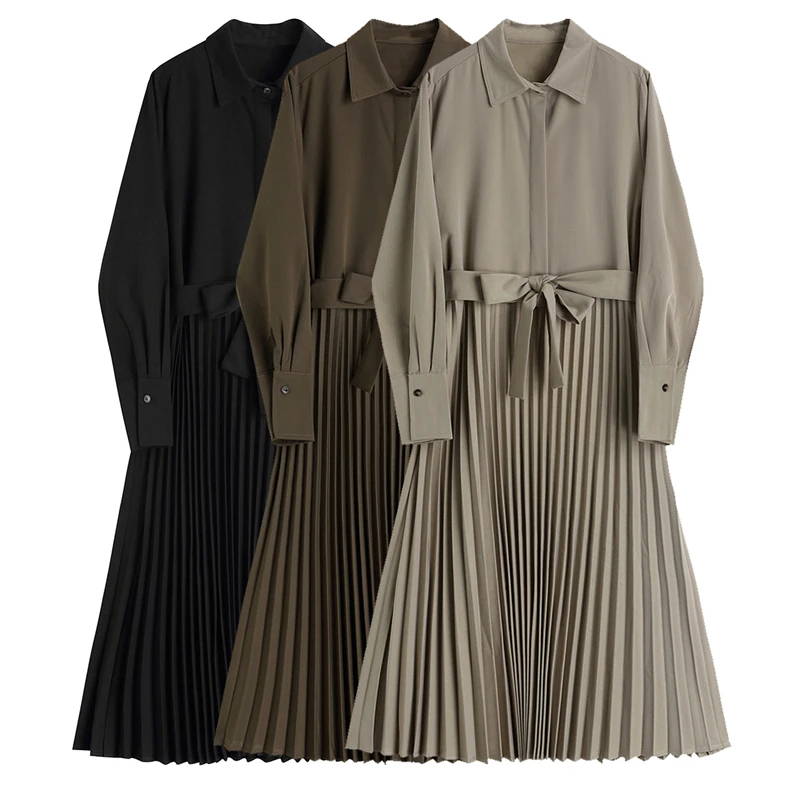 

Frocks For Women 2021 Autumn New French Retro Solid Color Dress Female Waist Pleated Long Skirt Ruffle Wrap Office Dress Robe