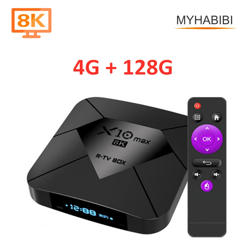 ТВ приставка X10 MAX 8K Android 2021 Amlogic S905X3 двойной Wi Fi светодиодный дисплей Smart HDR H.265 IP Tv