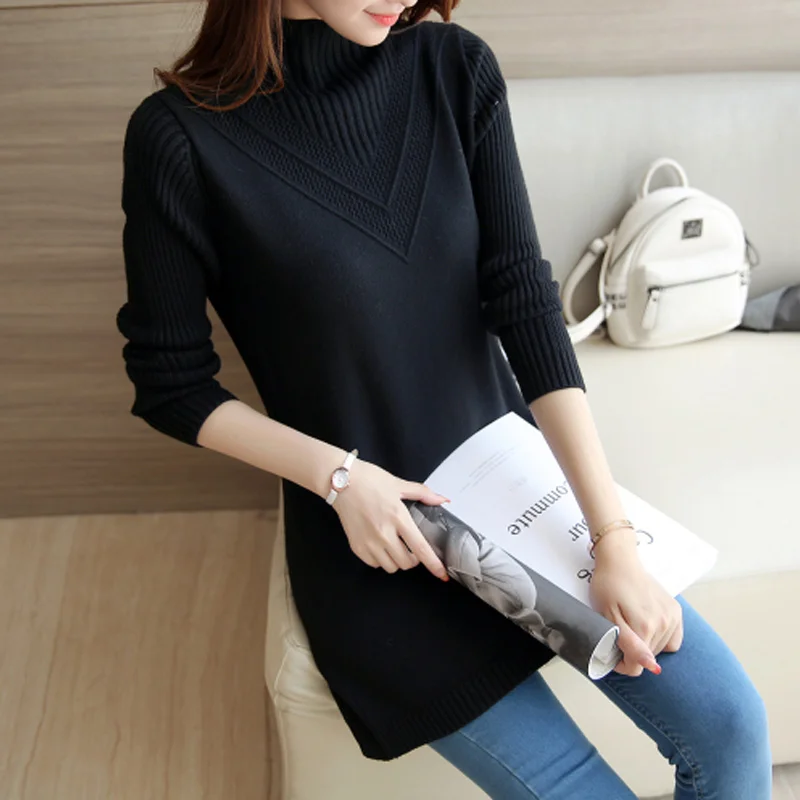 

GOOHOJIO Women knitting sweaters long sleeves O-neck collar female Casual Solid fashion thick pullovers Ladies winter sweaters