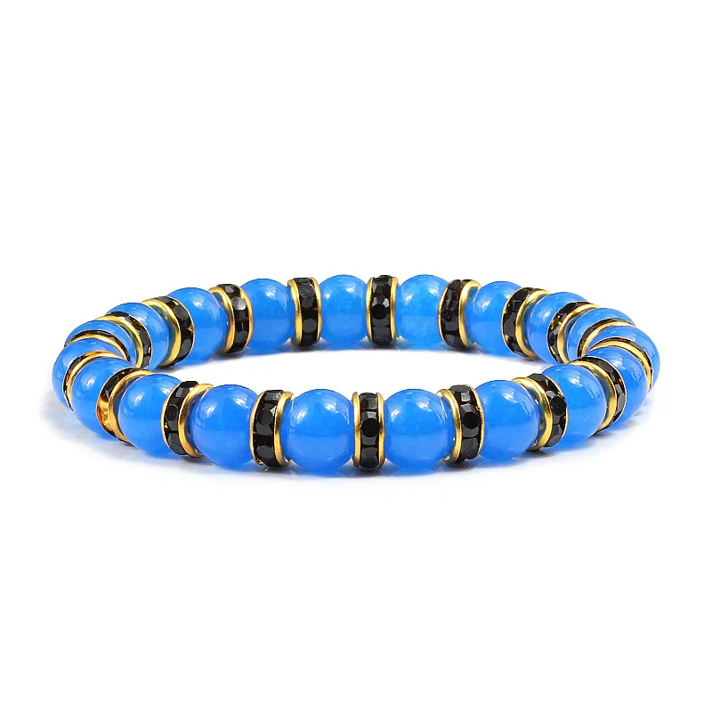 

Blue Chalcedony Beaded Bracelets Crystal Rhinestone Circle Natural Stone Bangles for Women Men Charm Yoga Strand Jewelry