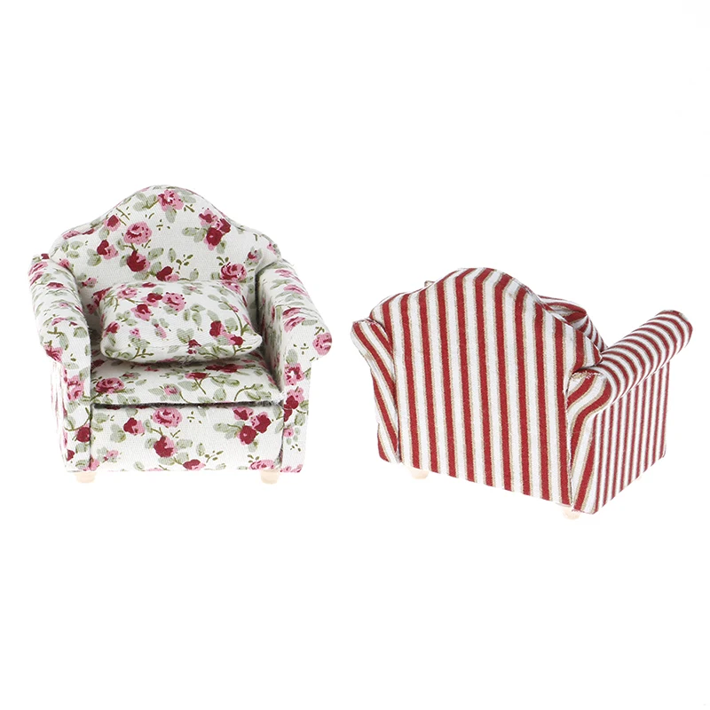 1/12 Mini Floral Print Sofa With Cushion Model Dollhouse Room Decor Photography Prop Miniature Home Decorative Ornaments | Игрушки и