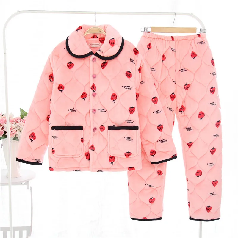 

2PCS Winter Autumn Women Pajamas Sets Solid Color Thick Long Warm Homewear Sleep Plus Size Casual Loose Suit Nightwear