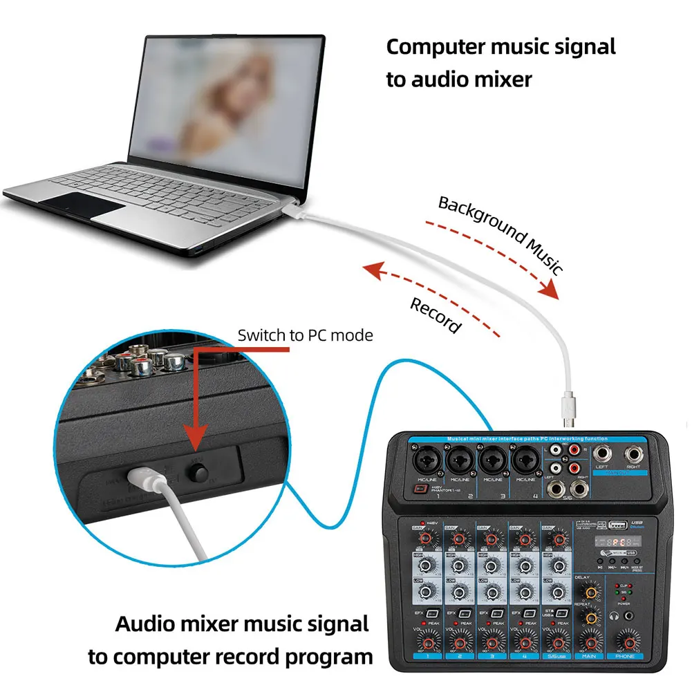 6 каналов USB консоль для караоке беспроводной Bluetooth аудио миксер 48 В фантомная