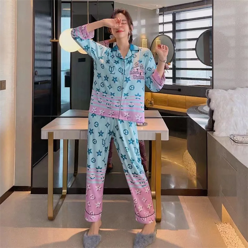 

Korean Style Lapel Pajamas Pajama Pants Fall 2021 New Cute Anti-Aging Outer Wear Loose Casual Homewear Suit for Women