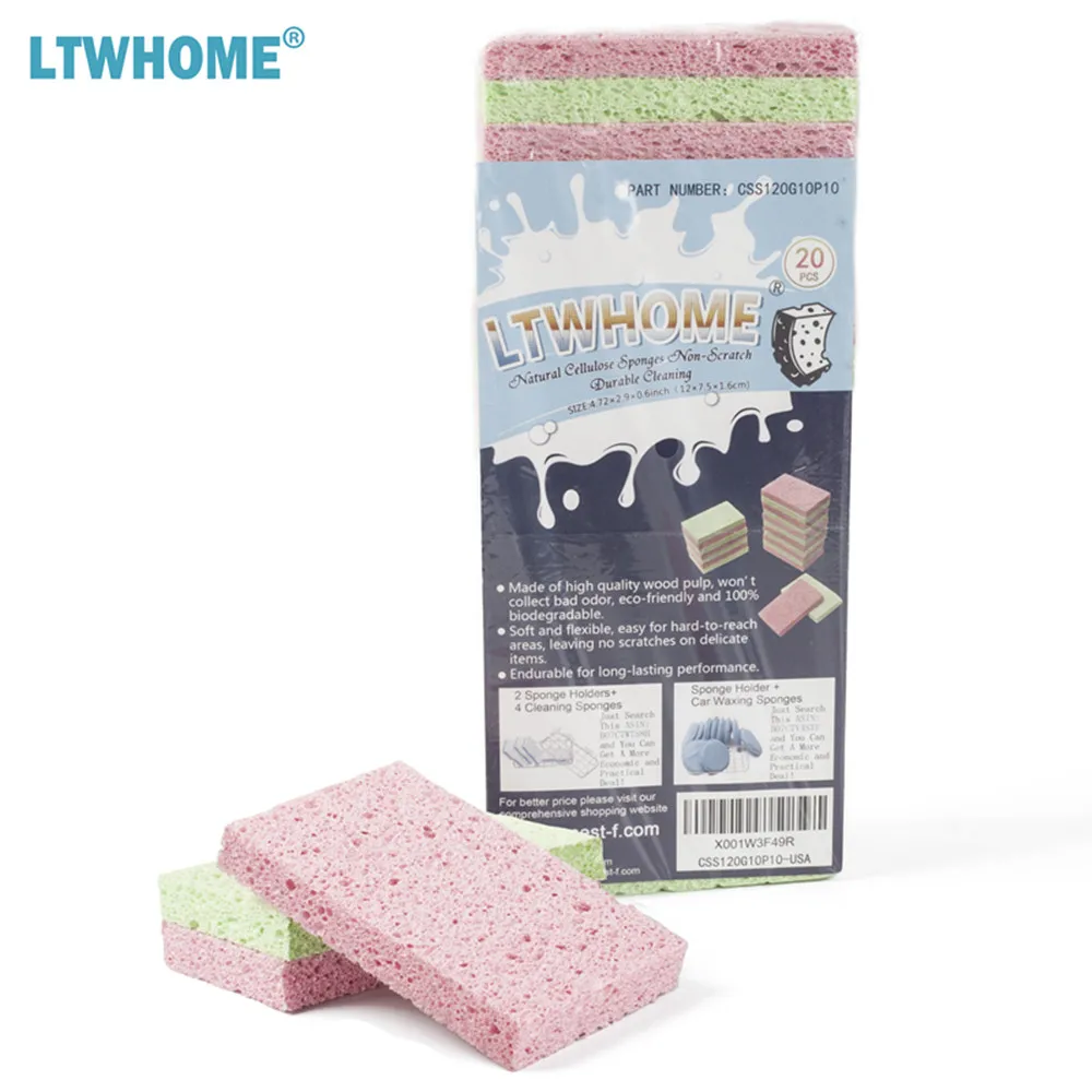 LTWHOME натуральные Целлюлозные губки долговечные чистящие губки