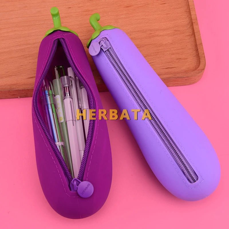 Баклажаны Карандаш Чехол с силиконовым браслетом канцелярские товары сумки