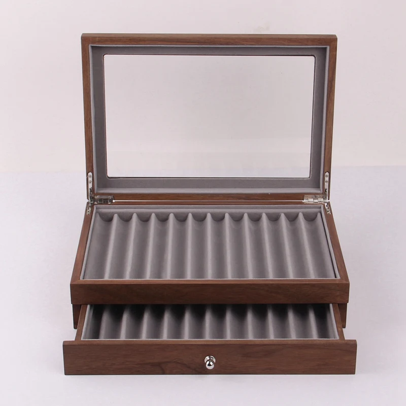 

Pen Display Box Wood Pen Display Case,Fountain Pen Storage Box,23 Pen Organizer Box with Clear Window Brown