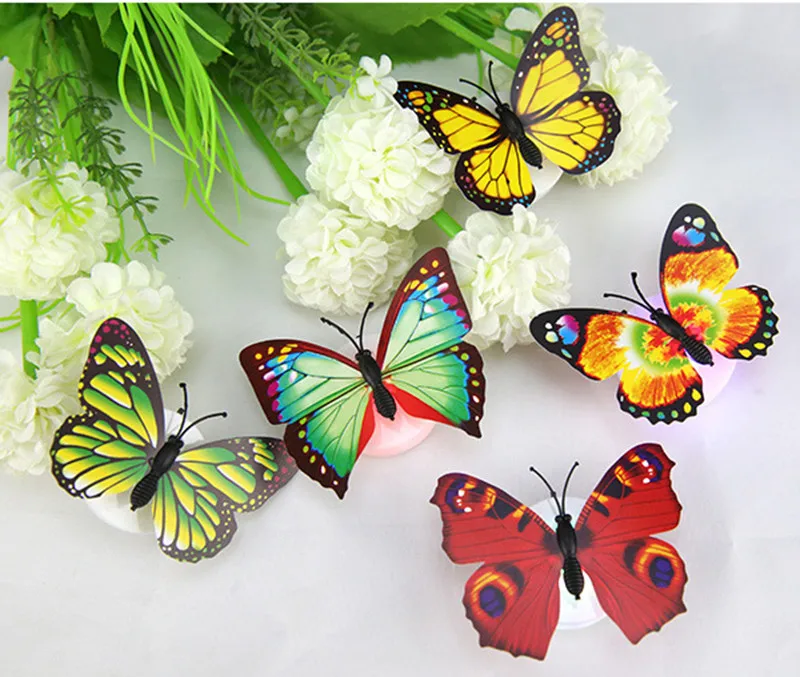 

Colorful Changing Butterfly LED Night Light Lamp Home Room wedding Party Desk Wall Decor with suction pad Children Gifts#55