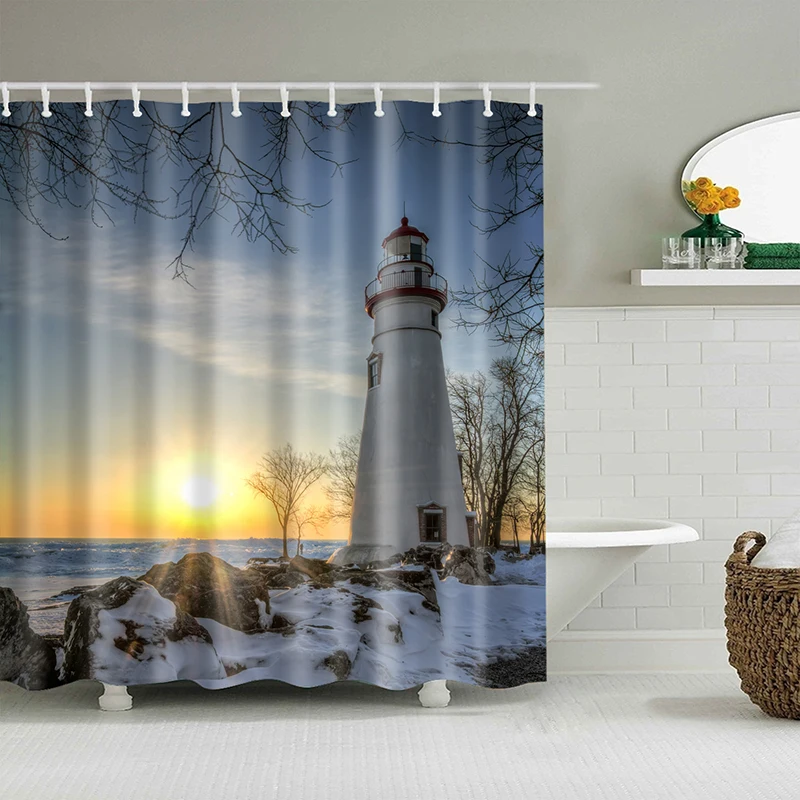 

blue ocean shower curtain 3d lighthouse bathroom curtain waterproof new arrival cortinas de ducha