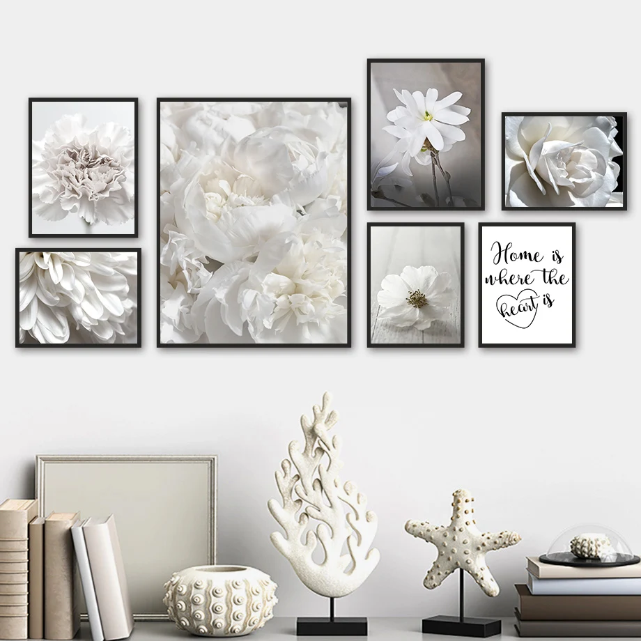 

White Minimalist Magnolia Cherry Blossom Wall Art Canvas Painting Nordic Posters And Prints Wall Pictures For Living Room Decor
