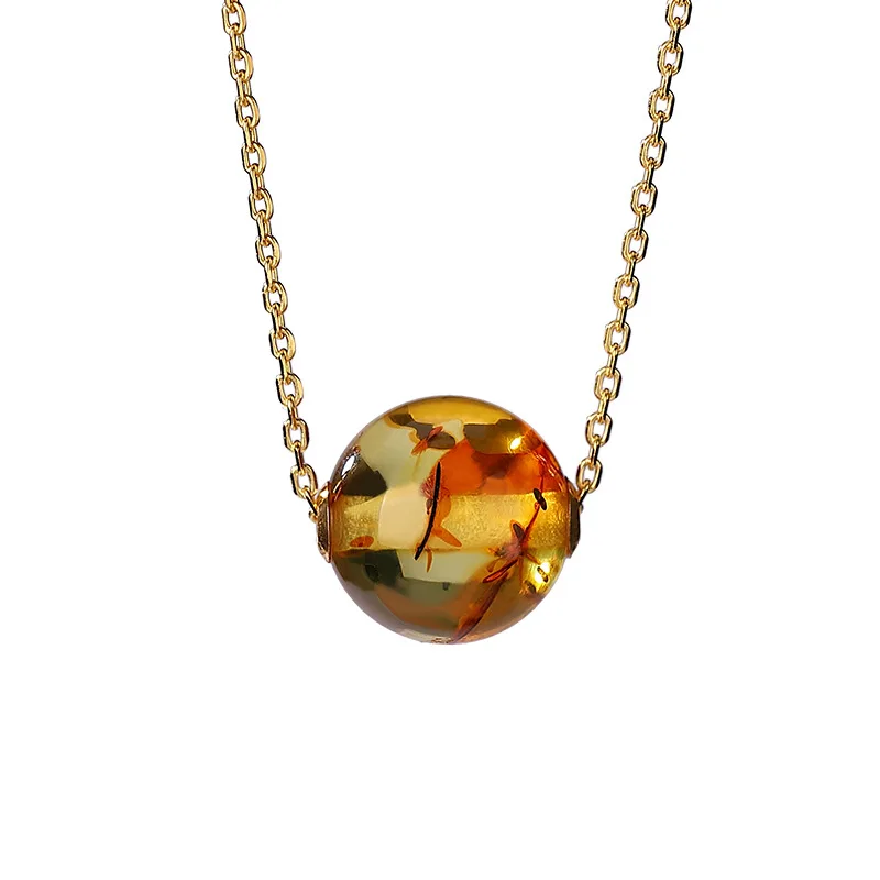 

Женская цепочка из серебра 925 пробы, с натуральным янтарным цветком